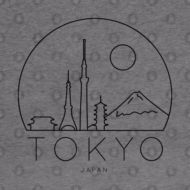 Minimalist Tokyo Japan Skyline Lineart Black and White by MariOyama